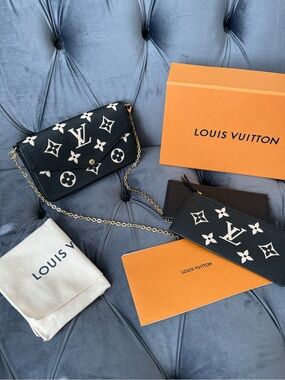 Louis Vuitton Black & White Monogram Chain Crossbody Wallet Félicie Pochette